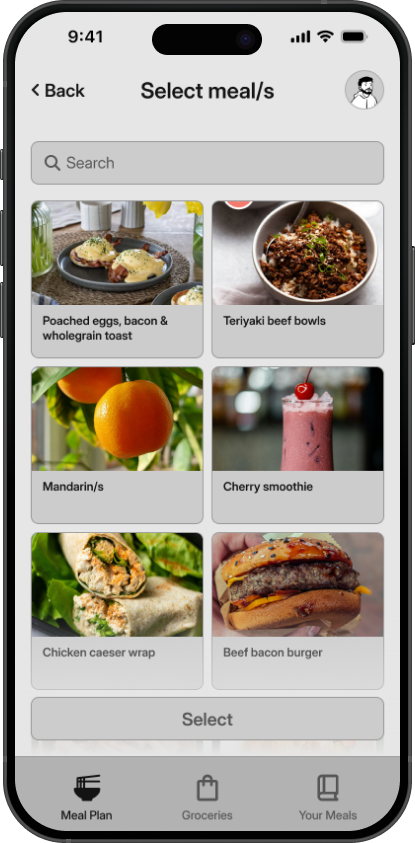 Helping young adults better organise their food knowledge – mobile screen