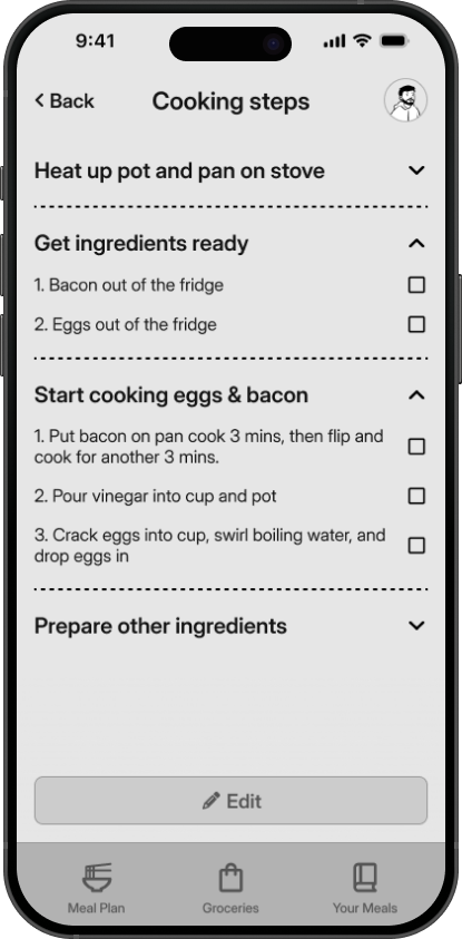 Helping young adults better organise their food knowledge – mobile screen