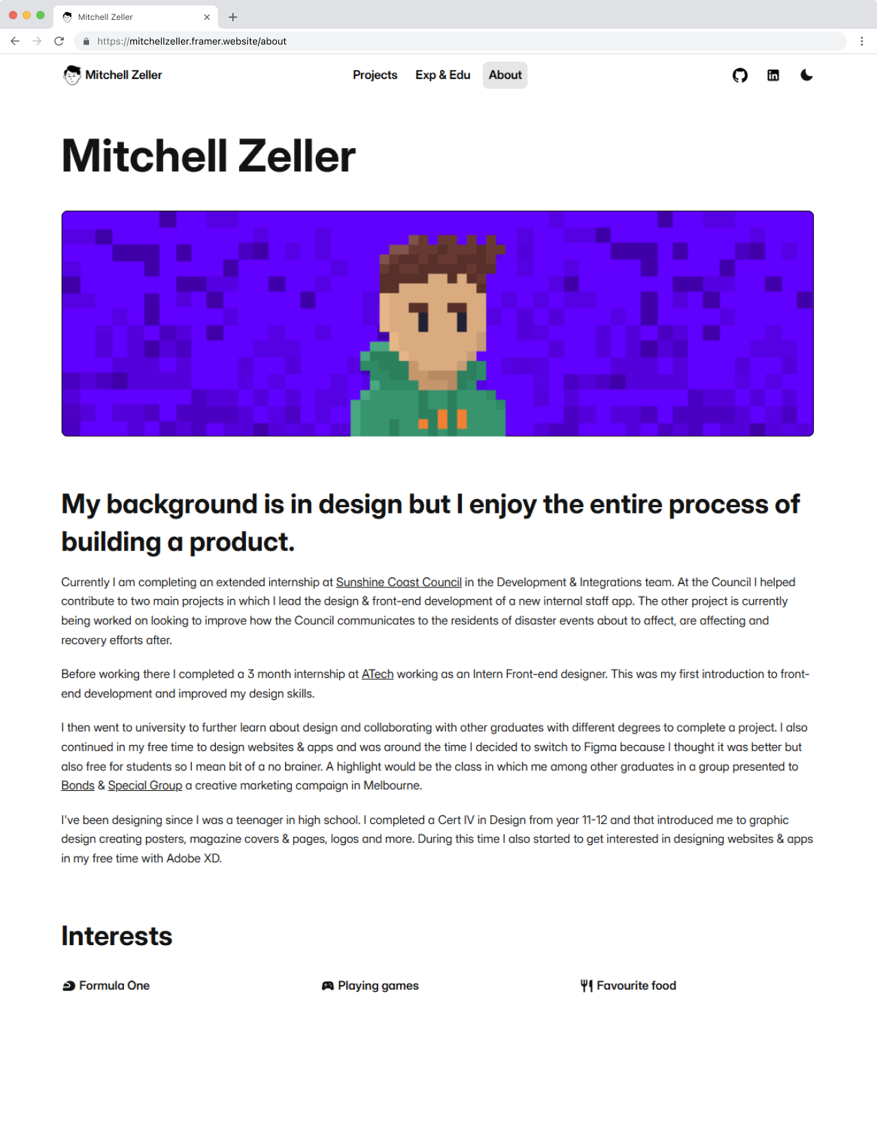 About page screenshot – desktop preview